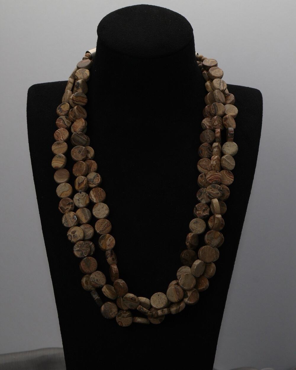DTR Sterling Silver 3 Strand Picture Jasper Necklace 88.54G / (18-22in)
